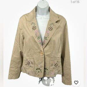 A Line‎ Jacket Women’s 12 Embroidered Stretch Boho Festival Pockets Lined Button